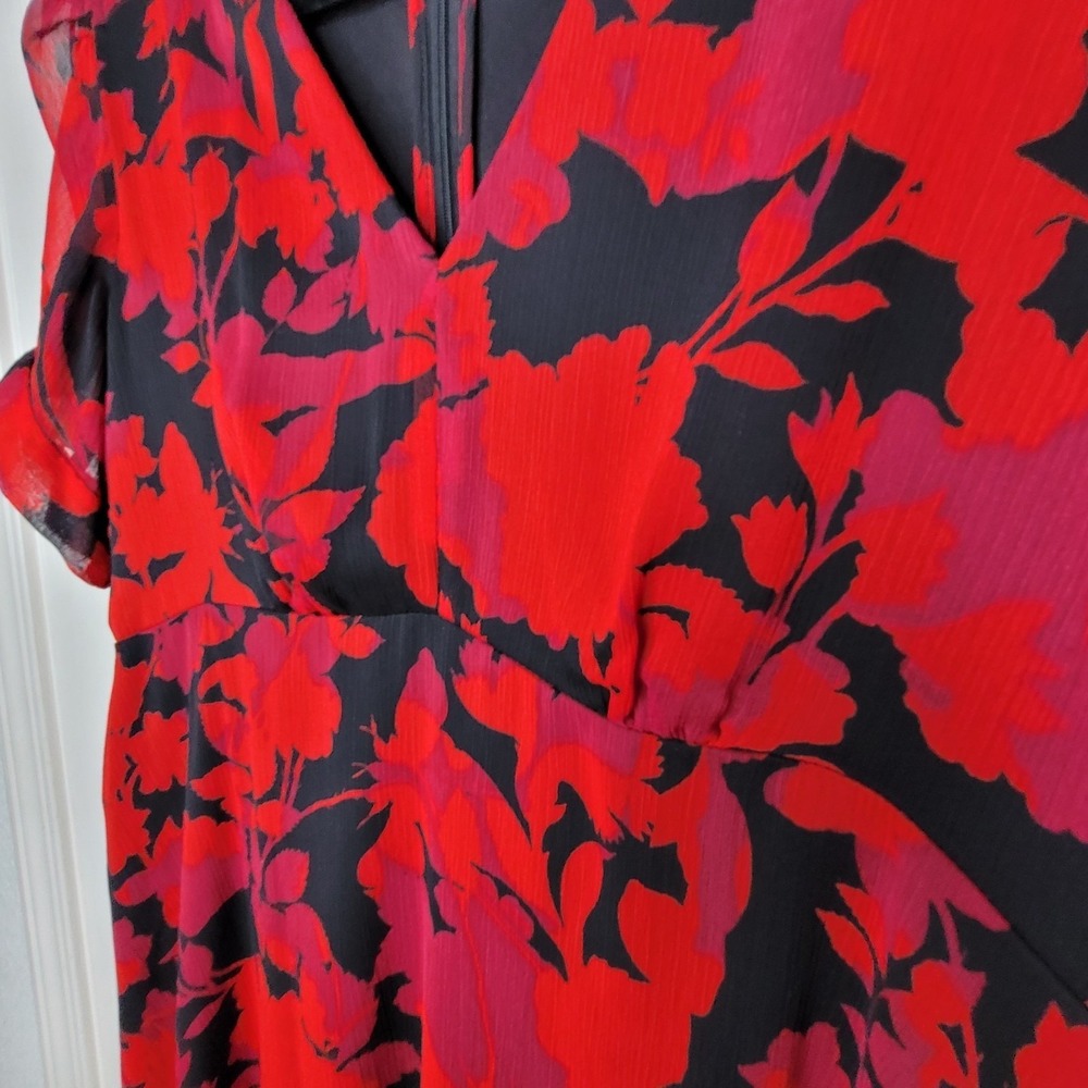 Calvin Klein Puff Sleeve Empire Waist Sheath Black Red Dress Women's Size 12 - Picture 7 of 10